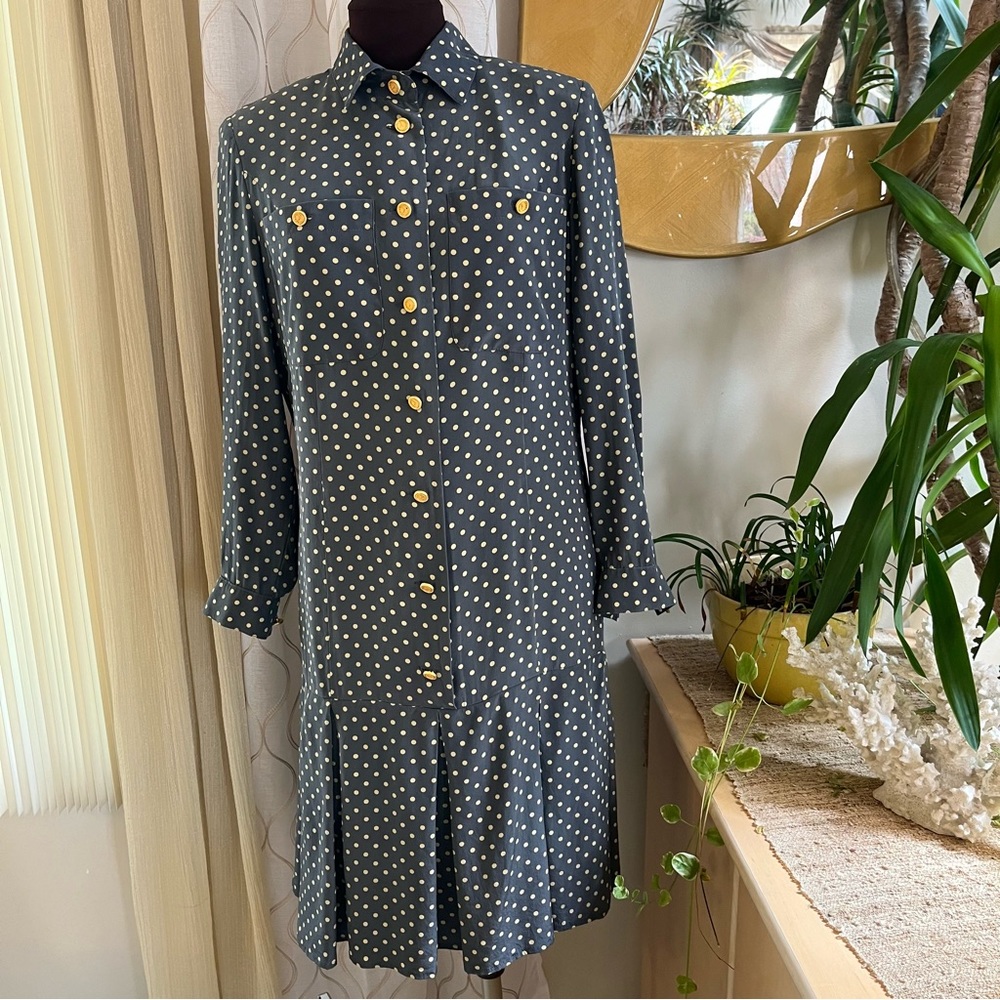 Avant Garde Reine Seide vintage drop waist flapper pleat plisse midi dress